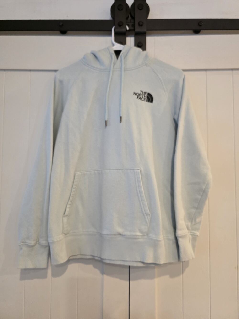 The North Face Women's Medium Hoodie Light Blue Pullover Sweatshirt Logo Graphic